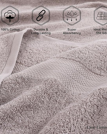 LANE LINEN 100% Cotton Bathroom Towel Set - 6 Pieces - Fluffy, Super Soft & Highly Absorbent - 2 Large Bath Towels, 2 Washcloths, 2 Hand Towels - Ringspun, Double Sided Cotton Terry - Platinum