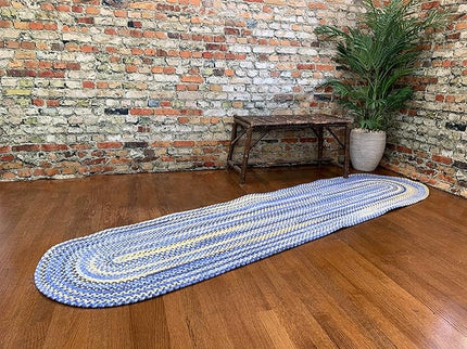 Capel American Heritage Blue Yellow 2' 0" X 6' 0" Runner Oval Braided Rug
