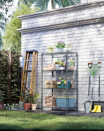 IZEUK 4-Tier Outdoor Metal Storage Shelving Unit, Heavy Duty Wire Rack Organizer with Rust-Resistant and Corrosion-Proof Coating (Grey, 17.7" D x 35.43" W x 59" H)