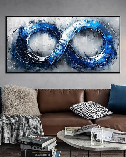 Ouzzlie Blue Picture Wall Decor for Living Room Office Abstract Canvas Wall Art Large Circle Modern Artwork Grey and White Art 29" x 59"