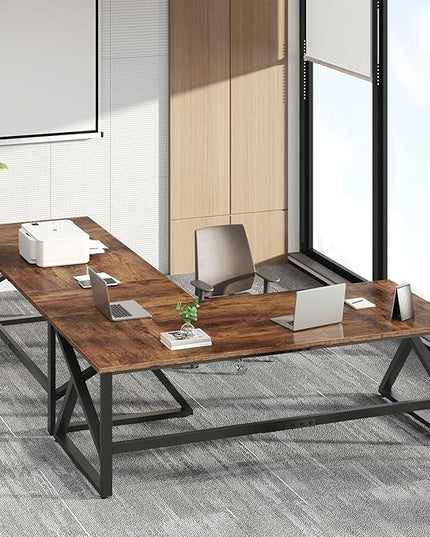 IBF 70 Inch Rustic Brown Desk, Industrial Large Metal Wood Double Computer Desk, Long Home Office Desks Table for 2 People Executive Work Writing Study Gaming, Farmhouse Big Two Person Desk in Bedroom