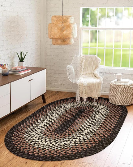 Tranquility TQ82 Black 8' x 11' Oval - Braided Area Rug, Home Decor, Floor Mat or Bedroom Rug - Easy Care, Ideal for High Traffic Areas in Hallway and Living Room - Made in USA