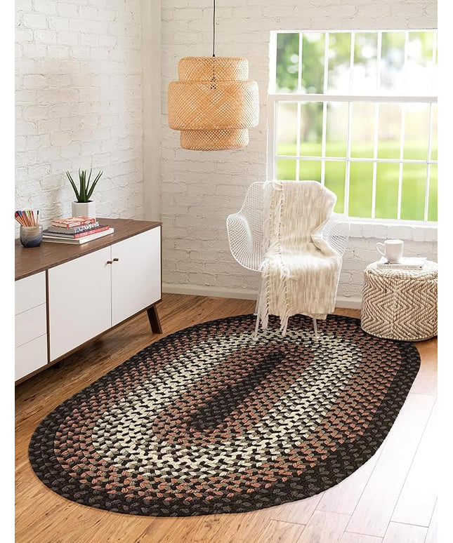 Tranquility TQ82 Black 5' x 8' Oval - Braided Area Rug, Home Decor, Floor Mat or Bedroom Rug - Easy Care, Ideal for High Traffic Areas in Hallway and Living Room - Made in USA