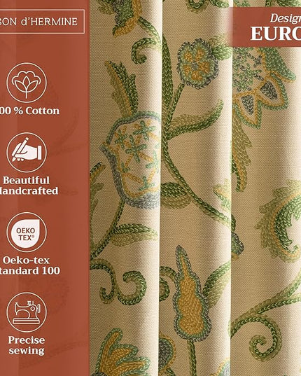 Maison d' Hermine Curtains for Living Room 100% Cotton 84 inch Length One Panel Light Filtering Curtains for Bedroom Windows with Rod and Loop Pockets Drapes (Artisan Love Mint, 50" W x 84" L)