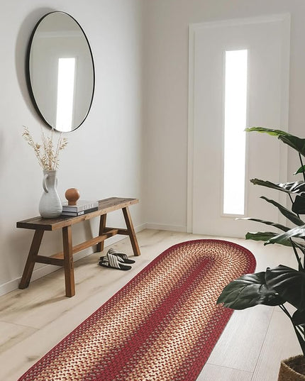 Tranquility TQ42 Red 2' x 6' Runner - Braided Area Rug, Home Decor, Floor Mat or Bedroom Rug - Easy Care, Ideal for High Traffic Areas in Hallway and Living Room - Made in USA