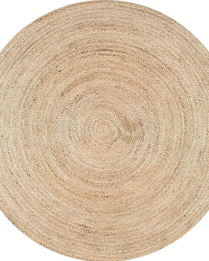 FRELISH DECOR Handwoven Jute Area Rug - 5 feet Round - Natural Yarn - Rustic Vintage Beige Braided Reversible Rug - Eco Friendly Rugs for Bedroom - Kitchen - Living Room - Farmhouse (5' Round)