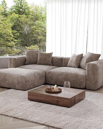 JACH Sectional Couches for Living Room, Modern Corduroy Modular Sectional Couch with Chaise Ottoman, Cushion Covers Removable, Corduroy Sofas Couches for Living Room, Office (Light Brown)
