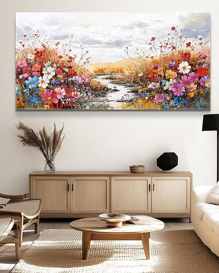 XIGUANGART Wildflowers Plants Painting Artwork Large Wall Art Canvas Prints Colorful Flowers Scenery Farmhouse Pictures Wall Decor for Living Room Kitchen Dining Room Bedroom Office Ready To Hang