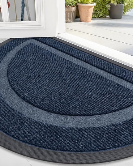 OLANLY Half Circle Door Mat Indoor Outdoor Entrance Welcome, Waterproof All-Season, All-Weather Doormat, Sturdy Natural Rubber, Low Profile, Easy Clean Patio Porch Entryway Mat, 71x47, Blue