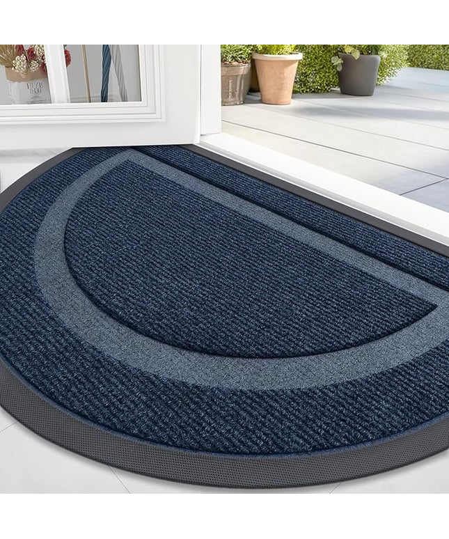 OLANLY Half Circle Door Mat Indoor Outdoor Entrance Welcome, Waterproof All-Season, All-Weather Doormat, Sturdy Natural Rubber, Low Profile, Easy Clean Patio Porch Entryway Mat, 47x32, Blue