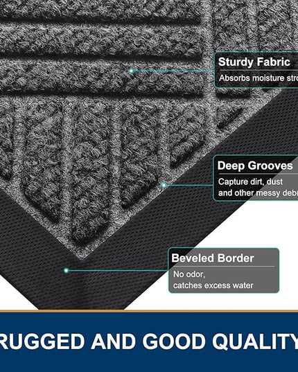 Smiry Front Door Mat Outside Entrance, Heavy Duty Outdoor Indoor Mat, Natural Rubber Doormat, Non Slip, Trap Dirt and Moisture, Easy Clean, Low Profile Patio Porch Entryway Mat, 71x23, Light Grey