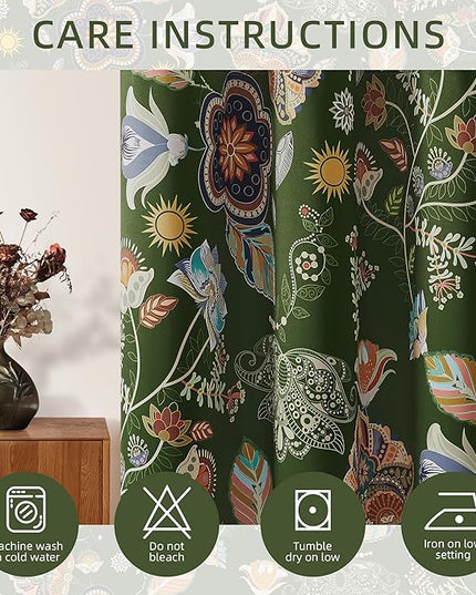 XiDi Green Floral Curtains 63 Inches Long 2 Panels Vintage Patterned Blackout Curtains for Bedroom Living Room Thermal Insulated Grommet Luxury Cottage Core Botanical Printed Drapes Moss Green 52x63