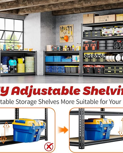 48"W Garage Shelving, 3050LBS Storage Shelves heavy duty, 5 Tier Metal Shelving Unit Adjustable Garage Shelves Heavy Duty Shelving for Warehouse,Commercial, Kitchen, 48" W × 18" D × 72" H, Black, 2PCS