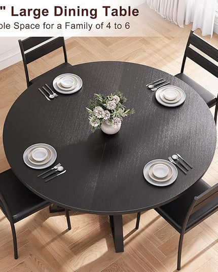 Round Dining Table for 4,Kitchen Dining Room Circle Dinner Pedestal Table,Space Saving Wood Kitchen & Dining Room Furniture (Black, 47In)