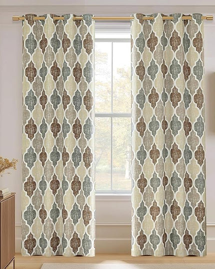 Beauoop 100% Blackout Curtains 63 Inches Long 2 Panels for Bedroom Living Room Brown Grey Moroccan Geo Room Darkening Thermal Insulated Soundproof Grommet Top Window Treatments Drapes, 50x63 Set of 2