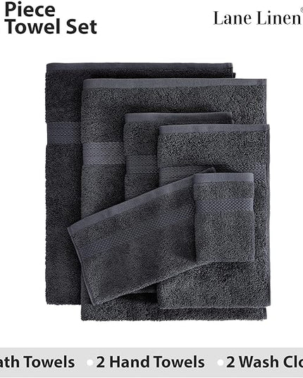 LANE LINEN 100% Cotton Luxury Bath Towel Set - 6 Pieces - Ring Spun, Super Soft & Highly Absorbent - 2 Bath, 2 Washcloths, 2 Hand Towels for Bathroom - Holds Well After Multiple Washes - Black
