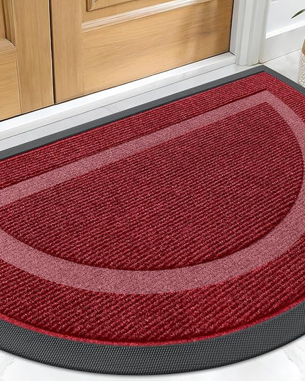 OLANLY Half Circle Door Mat Indoor Outdoor Entrance Welcome, Waterproof All-Season, All-Weather Doormat, Sturdy Natural Rubber, Low Profile, Easy Clean Patio Porch Entryway Mat, 29.5x17, Wine Red