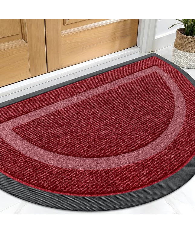 OLANLY Half Circle Door Mat Indoor Outdoor Entrance Welcome, Waterproof All-Season, All-Weather Doormat, Sturdy Natural Rubber, Low Profile, Easy Clean Patio Porch Entryway Mat, 29.5x17, Wine Red