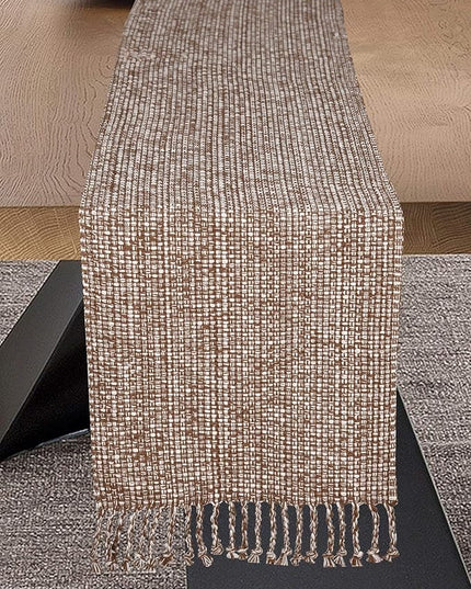 Urban Villa Two Tone Table Runner - 100% Cotton, Brown/Ivory, 14''x72'' with Fringes, Perfect for Kitchen, Dining, BBQs and Everyday Use