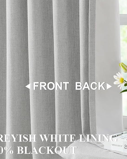 Vision Home Light Grey Pinch Pleated Full Blackout Curtains Linen Blended Room Darkening Curtain Panels 120 inch for Living Room Bedroom Thermal Insulated Pinch Pleat Drapes with Hooks 40" Wx120 Lx2