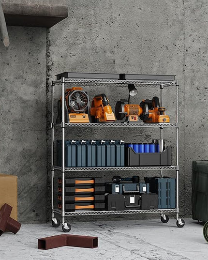 4 Tiers Storage Shelves Load 1400LBS, Metal Shelving Wire Metal Shelving Unit Shelves for Storage Adjustable Garage Shelving for Pantry Kitchen Garage Chrome 17.7" D x 47.3" W x 62.7" H
