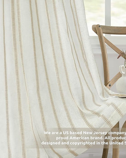 DriftAway Farmhouse Linen Blend Blackout Curtains 36 Inches Long for Bedroom Vertical Striped Printed Grommet Curtains Thermal Insulated Lined for Living Room 2 Panels W52 x L36 Camel Beige