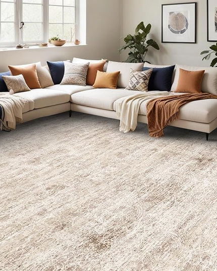 Washable 12x18 Area Rug - Extra Large Rugs for Living Room Soft Low Pile Carpet for Bedroom Non-Slip Stain Resistant Vintage Indoor Floor Carpets (Beige Brown, 12x18)