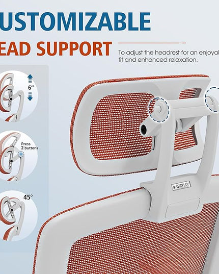 GABRYLLY Ergonomic Office Chair, High Back Home Desk Chair with Headrest, Flip-Up Arms, 90-120° Tilt Lock and Wide Cushion, 400LBS Mesh Chairs for Man Woman, White Task Chair(Orange,GY01WOR)