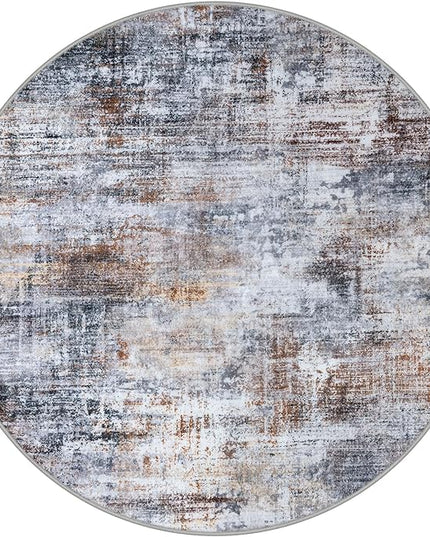 IOHOUZE Round Area Rug 3 Ft Circle Entryway Rugs Round Washable Door Mat Indoor Entrance, Non Slip Circle Front Door Rug, Printed Abstract Faux Wool Floor Carpet for Foyer Porch Sink, Orange Grey