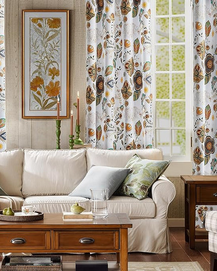 XiDi Vintage Floral Patterned Blackout Curtains 102 Inches Long 2 Panels for Bedroom Living Room Thermal Insulated Luxury Colorful Curtains Botanical Leaf Printed Design Grommet Drapes White 52x102