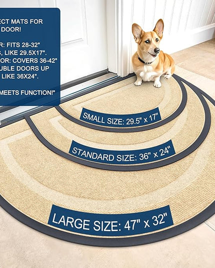 OLANLY Half Circle Door Mat Indoor Outdoor Entrance Welcome, Waterproof All-Season, All-Weather Doormat, Sturdy Natural Rubber, Low Profile, Easy Clean Patio Porch Entryway Mat, 29.5x17, Beige