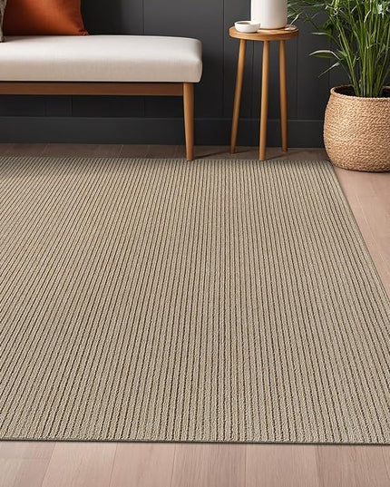 Beverly Rug Non-Slip Modern Rug 6x9 Solid Traditional Rubber Backing Machine Washable Soft Thin Indoor Area Rugs for Living Room Stain Resistant Non Shedding Casual Carpet (6 x 9 Beige)