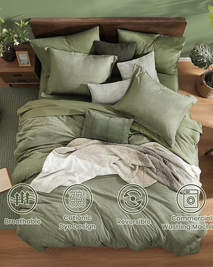Monbix California King Comforter Set - 7 Pieces Cationic Dyeing Sage Green Bed in a Bag Cal King Bed Sets with Comforter, Sheets, Pillowcases & Shams, Reversible Bedding Comforters Sets (108 * 92)