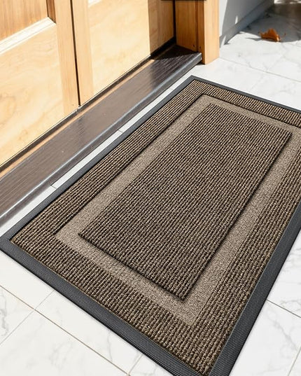 OLANLY Front Door Mat Indoor Outdoor Entrance, Waterproof All-Season, All-Weather Doormat, Sturdy Natural Rubber, Fade Resistant, Low Profile, Easy Clean Patio Porch Entryway Mat, 23.5x15.5, Brown