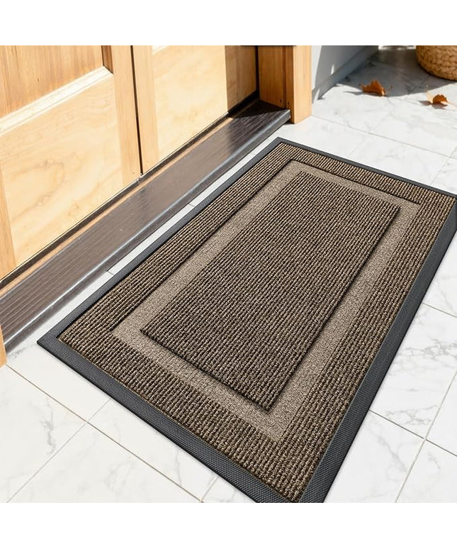 OLANLY Front Door Mat Indoor Outdoor Entrance, Waterproof All-Season, All-Weather Doormat, Sturdy Natural Rubber, Fade Resistant, Low Profile, Easy Clean Patio Porch Entryway Mat, 23.5x15.5, Brown