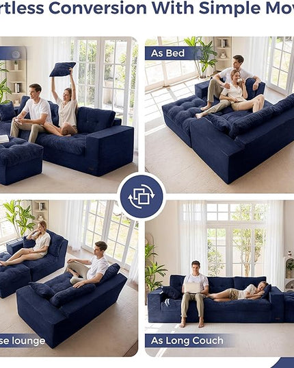 MAXYOYO 104" L Shaped Modular Sectional Sofa with Ottoman, Cloud Boneless Couch with Layered Cushion, Upholstered Sofa in a Box, Flexible Module Combination for Living Room, No Assembly, Navy