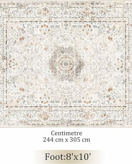 8x10 Area Rugs Washable,Boho Rug for Living Room Bedroom Dining Room,Large Vintage Bohemian Distressed Carpet Non Slip,Beige