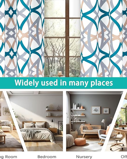 DriftAway Alexander 80% Blackout Curtains for Living Room 250GSM Pattern Match Thermal Insulated Room Darkening Geo Moroccan Mid Century Grommet Bedroom Drapes 2 Panels 52 Inch by 84 Inch Teal