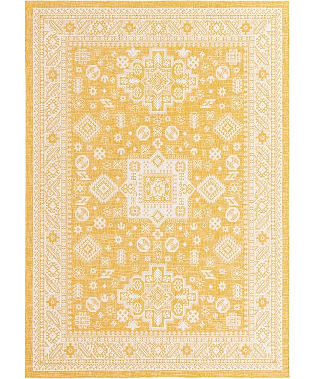 Rugs.com Outdoor Aztec Collection Rug – 8' x 11' Yellow Flatweave Rug Perfect for Living Rooms, Large Dining Rooms, Open Floorplans