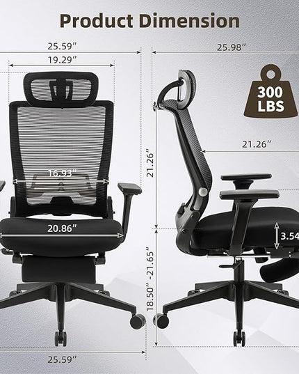 Foldable Office Chair with Foot Rest, Ergonomic Office Chair with Adjustable Lumbar Support, Headrest, Armrest, Home Office Desk Chairs for Space Saving, Work from Home, Black