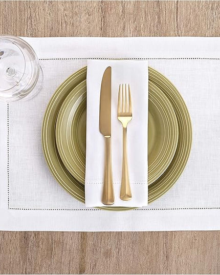 Solino Home Linen Placemats Set of 4 - Classic Hemstitch White Placemats 14 x 19 Inch - 100% Pure Linen Table Mats for Winter, Christmas, Holiday, New Year