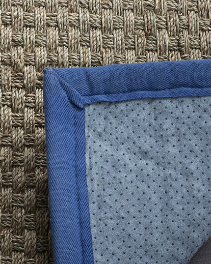 SAFAVIEH Natural Fiber Collection Runner Rug - 2'6" x 16', Natural & Navy, Seagrass, Basketweave Pattern with Border (NF114T)