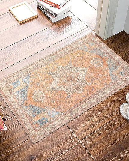GLN Rugs Traditional Collection - Machine Washable Area Rug, Traditional Washable, Non Slip, Low Pile Chenille Rug, Living Room, Bedroom, Kitchen Rug (2'x3' Burnt Orange)