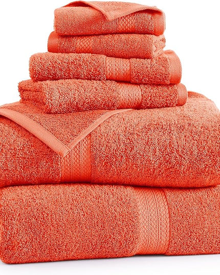 LANE LINEN 100% Cotton Luxury Bathroom Towel Set - 6 Pcs - Ring Spun, Quick Dry, Very Soft & Absorbent - 2 Bath, 2 Washcloths, 2 Hand Towels - Remains Fluffy Even After Multiple Washes - Tiger Lily