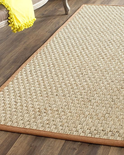 SAFAVIEH Natural Fiber Collection Runner Rug - 2'6" x 6', Natural & Brown, Seagrass, Basketweave Pattern with Border (NF114B)