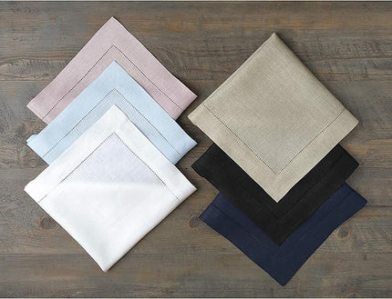 Solino Home Linen Napkins Set of 4 - Classic Hemstitch 100% Pure Linen Beige Dinner Napkins Cloth 20 x 20 Inch for Christmas, New Year - Handcrafted and Machine Washable