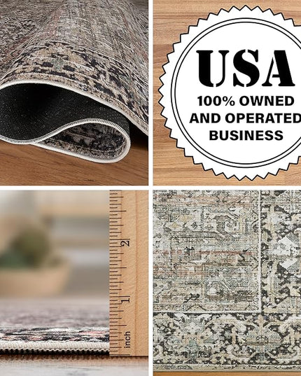 ReaLife Rugs Machine Washable Area Rug Runner - Living Room Bedroom Bathroom Kitchen Entryway Office - Padded Low Pile Stain Resistant Premium - Boho Farmhouse Vintage - Lyle - Brown 3' x 5'