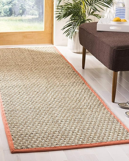 Safavieh Natural Fiber Collection Runner Rug - 2'6" x 12', Natural & Rust, Seagrass, Basketweave Pattern with Border (NF114Y)