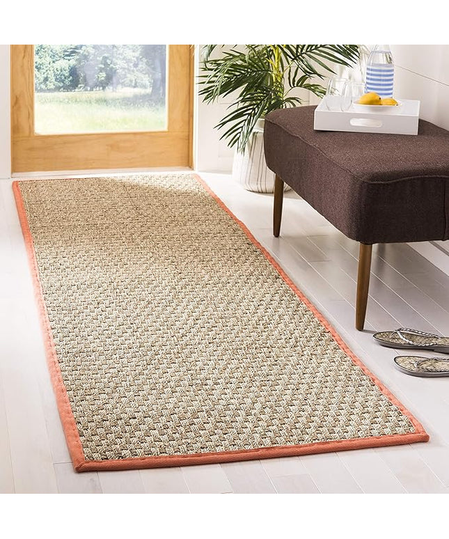 Safavieh Natural Fiber Collection Runner Rug - 2'6" x 12', Natural & Rust, Seagrass, Basketweave Pattern with Border (NF114Y)