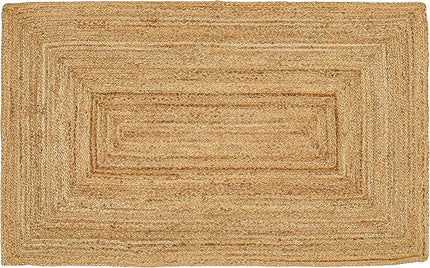 Hand Woven Jute Area Rug - 2’x3’ Feet - Rustic Beige Reversible Rectangular Rugs for Bedroom, Kitchen, Living Room - Vintage Natural Braided Entry Floor Décor Boho Jute Rug 2x3 Feet